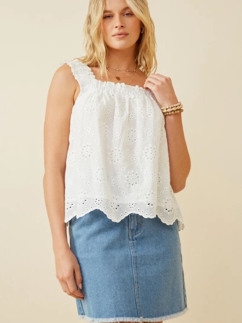 Hayden White Eyelet Scalloped Tank NWT 1X-3X